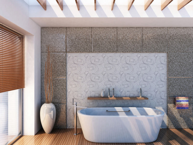 Modern bathroom with freestanding bath fitted and finished
